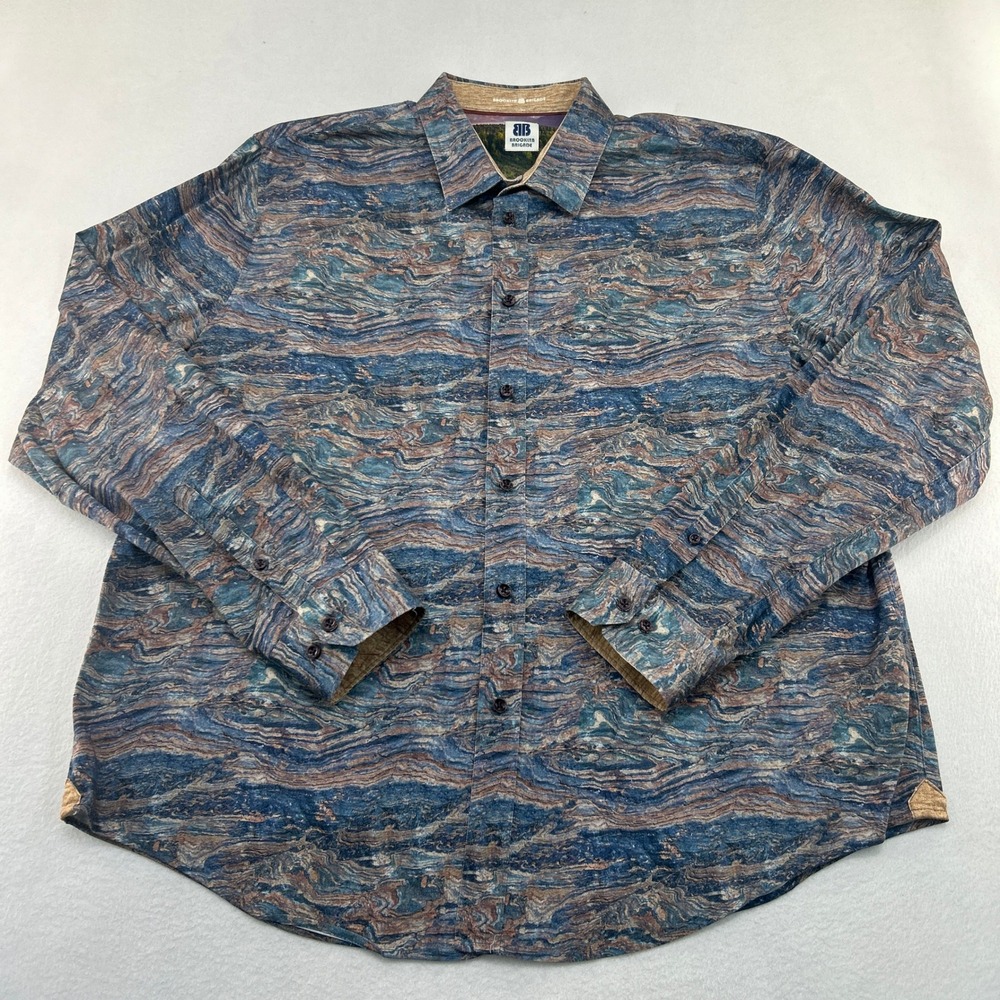 Brooklyn Brigade Mens XL Blue Marble Abstract Print Button Down Long Sleeve